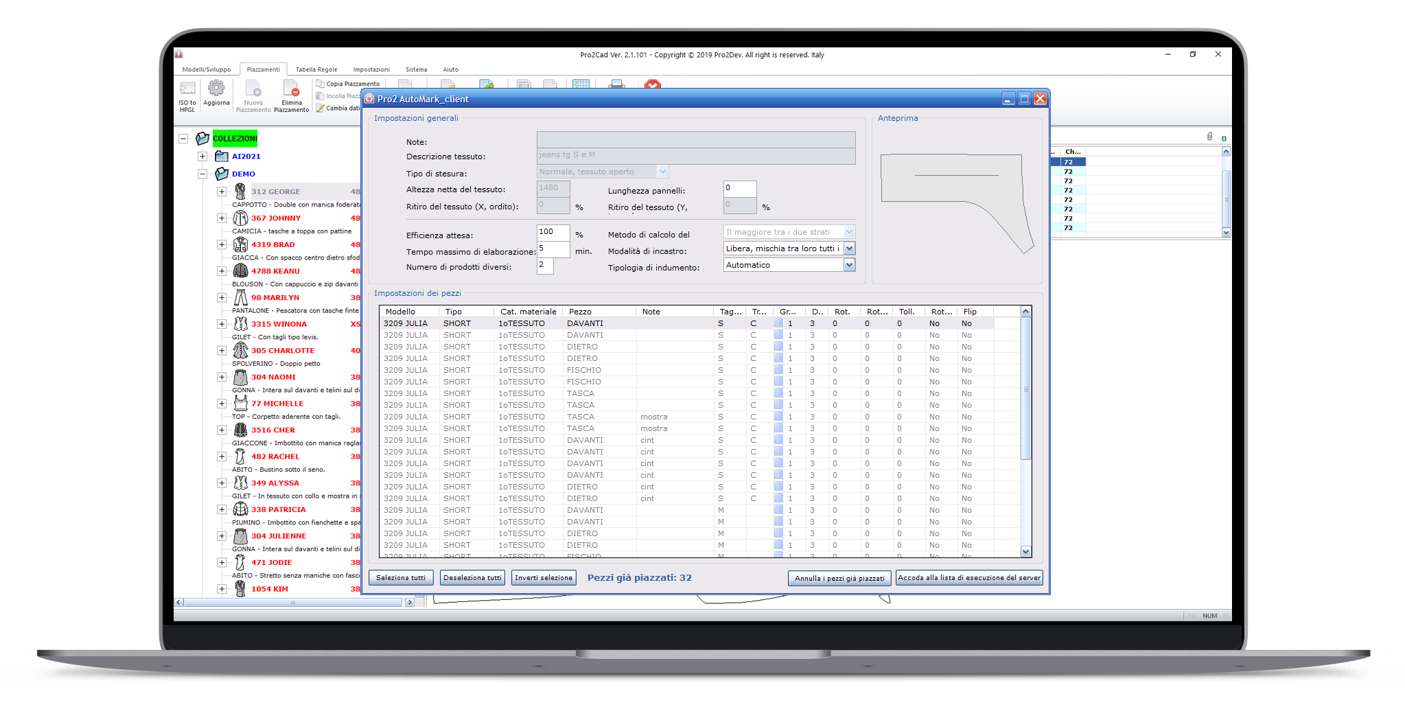 Piazzamento automatico Pro2AutoMark Client